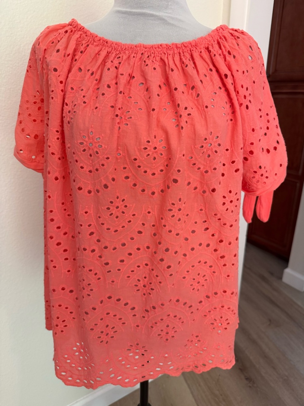 M Made in Italy Brand Women’s Coral Eyelet Off-Shoulder Top